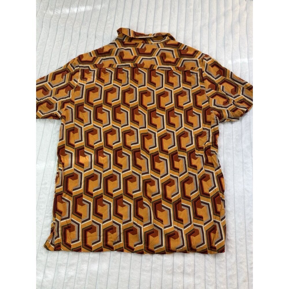 Denim & Flower Ricky Singh Orange Button-Up Hexagon Geometric Shirt SZ Large - Picture 13 of 13